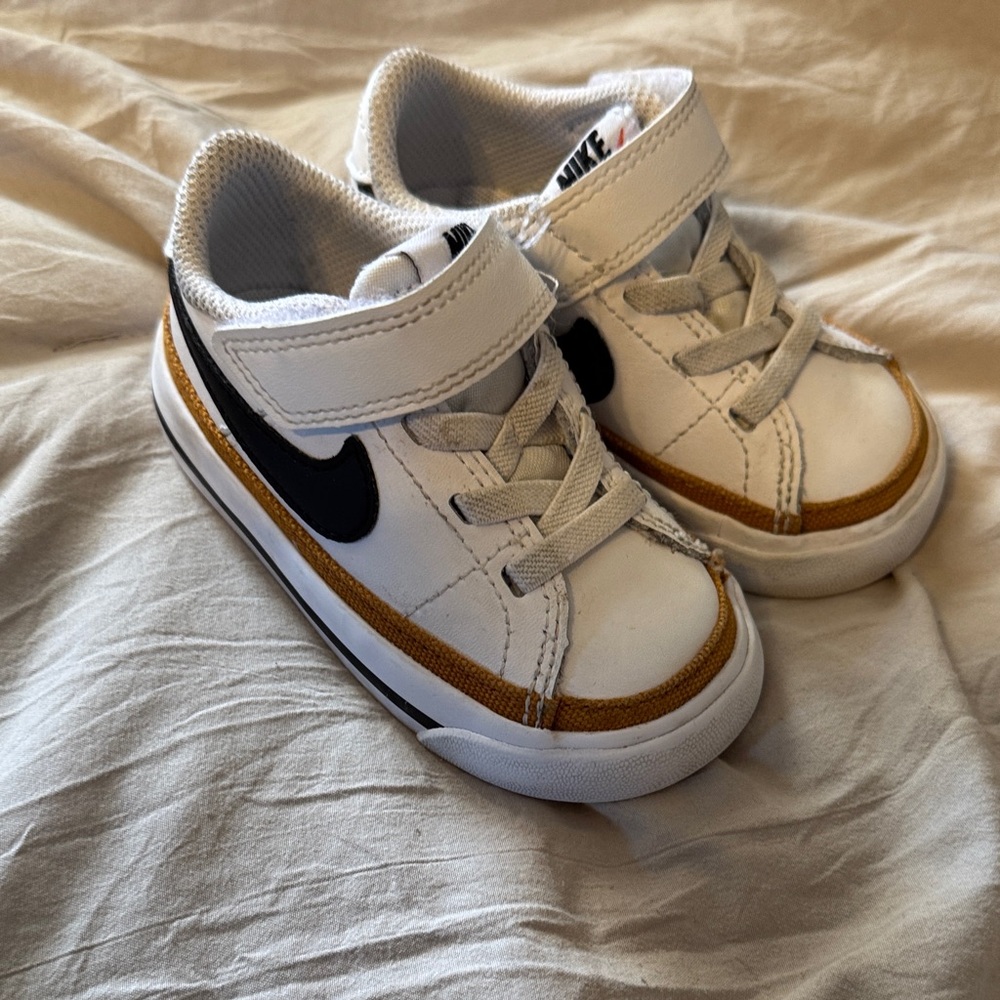 Nike Kids White, Black, and Tan Sneakers